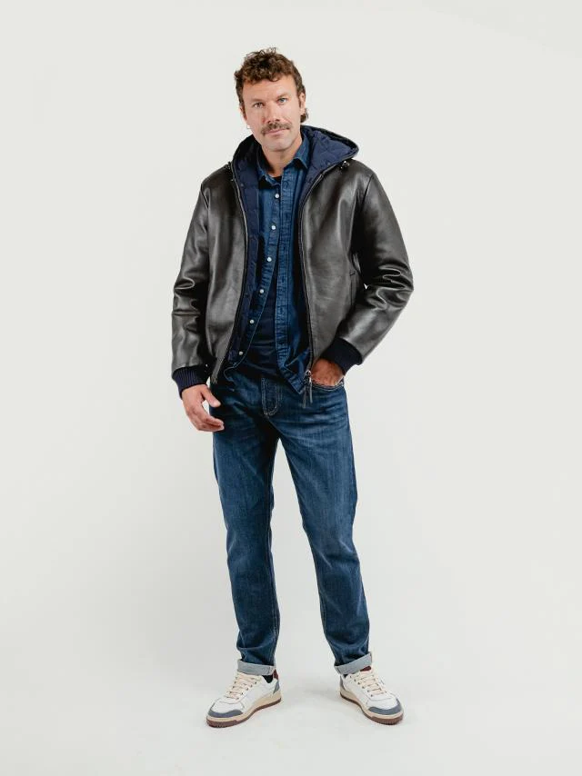 GIUBBOTTO IMBOTTITO JONAH CON CAPPUCCIO IN PELLE MARRONE - immagine 3