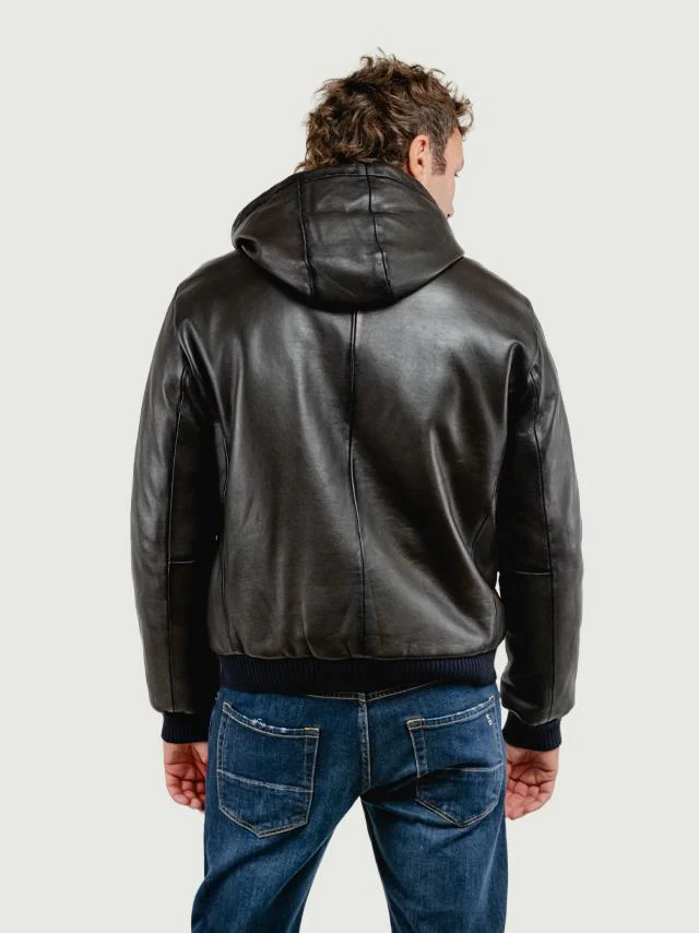 GIUBBOTTO IMBOTTITO JONAH CON CAPPUCCIO IN PELLE MARRONE - immagine 5