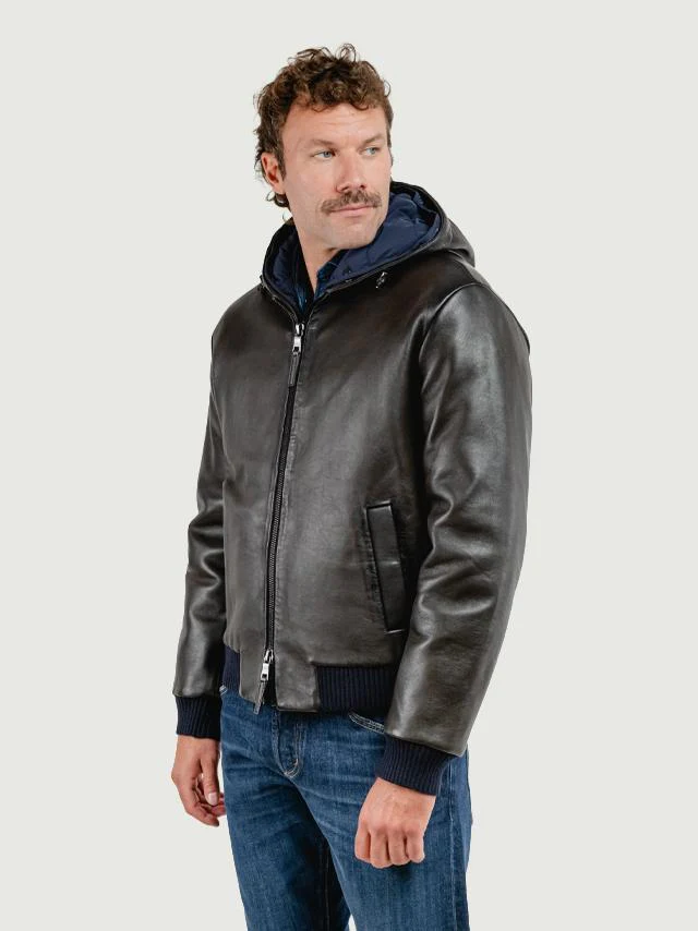 GIUBBOTTO IMBOTTITO JONAH CON CAPPUCCIO IN PELLE MARRONE - immagine 4