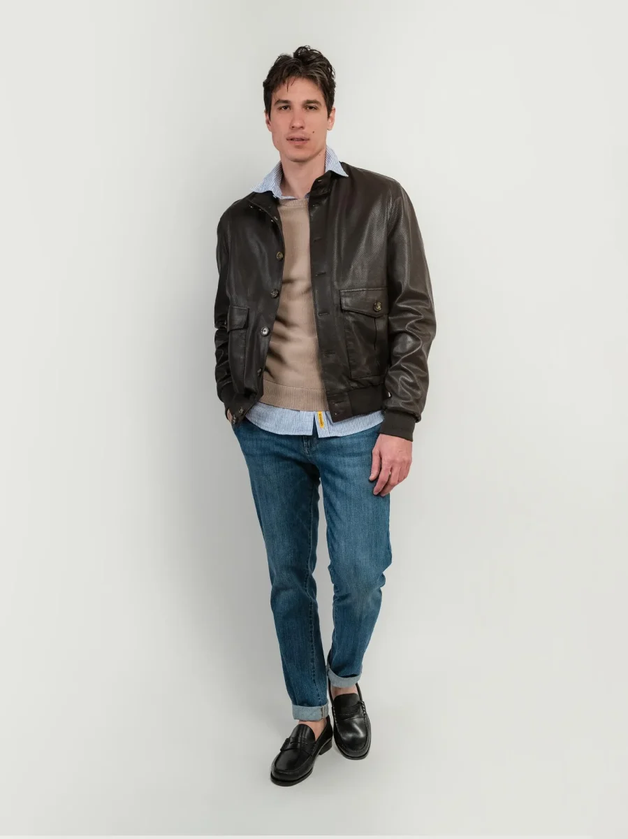 GIUBBOTTO IN PELLE TRAFORATA TESTA MORO - immagine 7