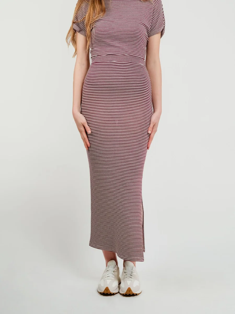 GONNA IN MAGLIA A RIGHE BIANCHE E BORDEAUX - immagine 3