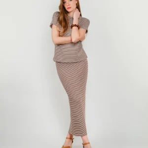 GONNA IN MAGLIA A RIGHE PANNA E MARRONI