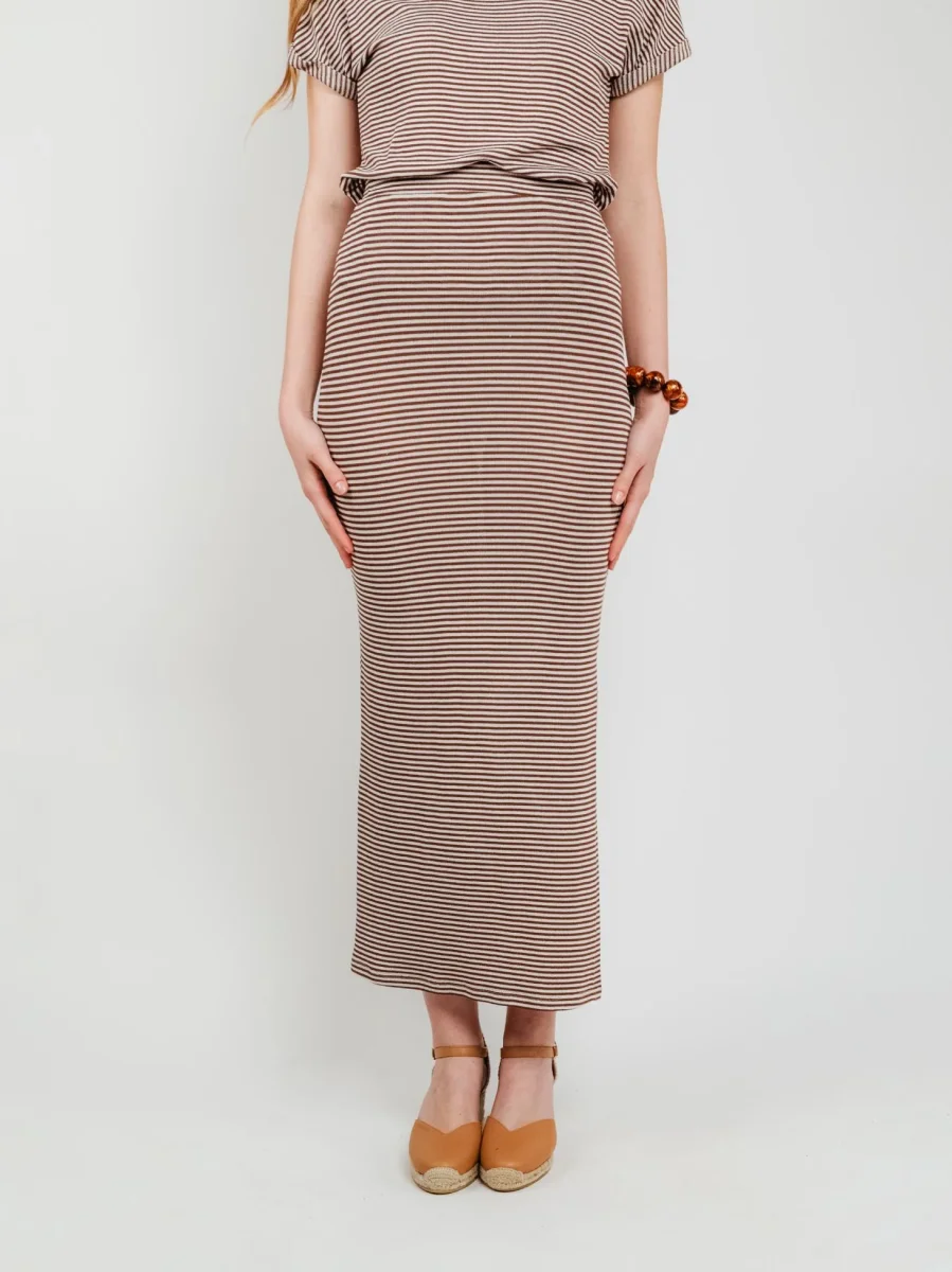 GONNA IN MAGLIA A RIGHE PANNA E MARRONI - immagine 4