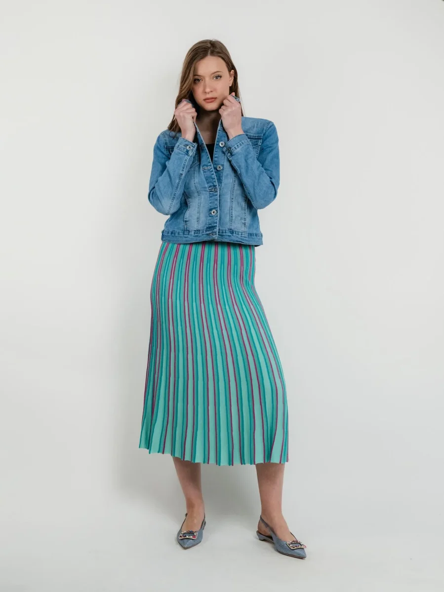 GONNA LUNGA IN MAGLIA MULTICOLOR TURCHESE - immagine 5