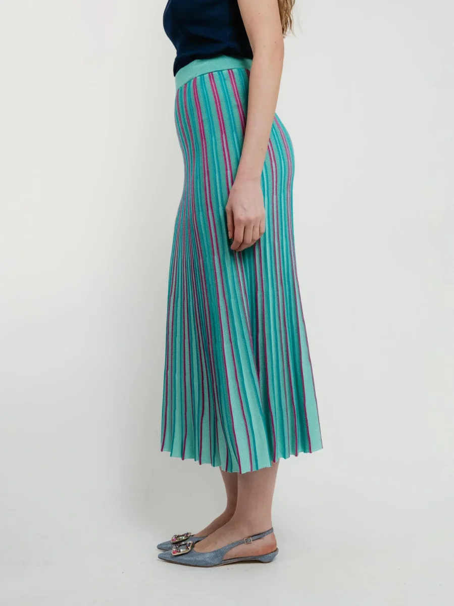 GONNA LUNGA IN MAGLIA MULTICOLOR TURCHESE - immagine 3