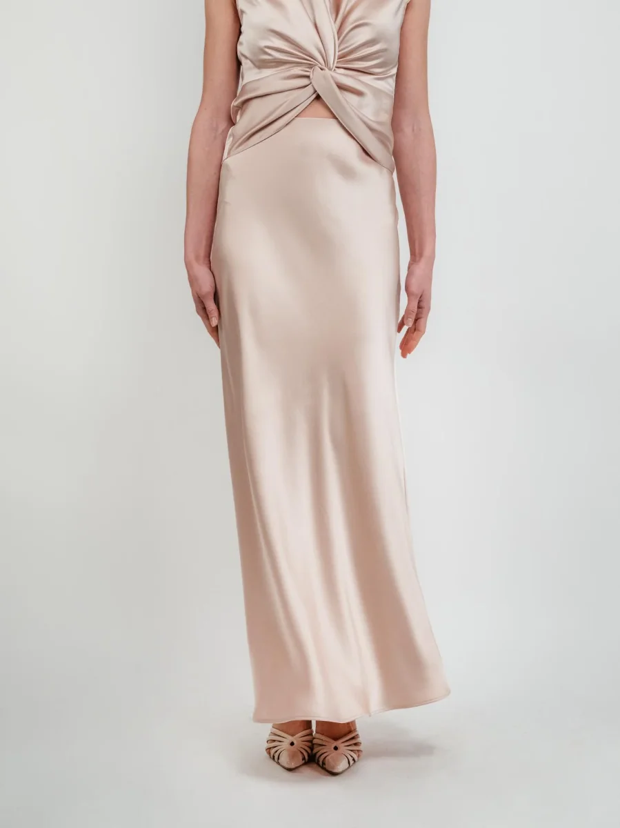 GONNA LUNGA IN RASO COLOR CHAMPAGNE - immagine 5