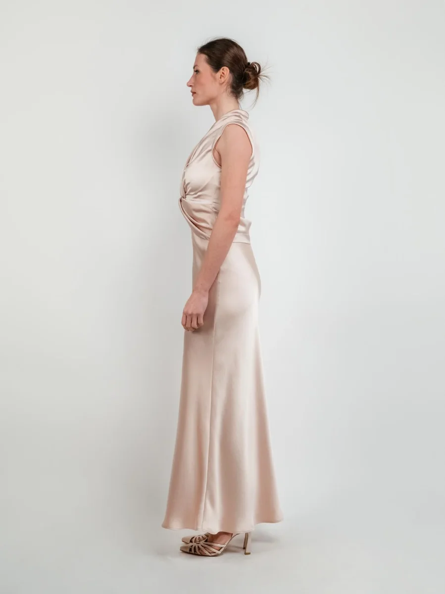 GONNA LUNGA IN RASO COLOR CHAMPAGNE - immagine 3