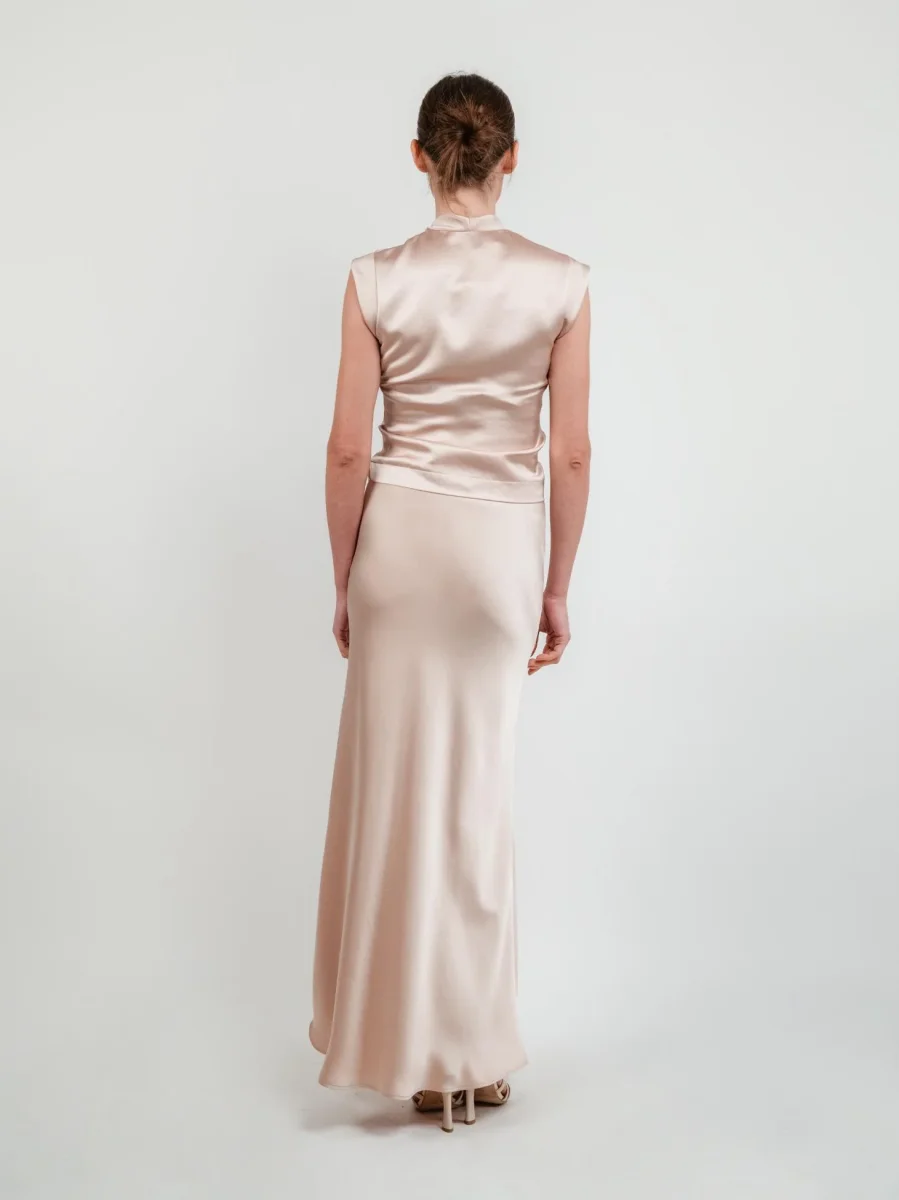 GONNA LUNGA IN RASO COLOR CHAMPAGNE - immagine 4