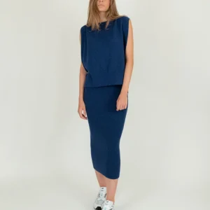 GONNA MIDI A TUBINO IN MAGLIA BLU