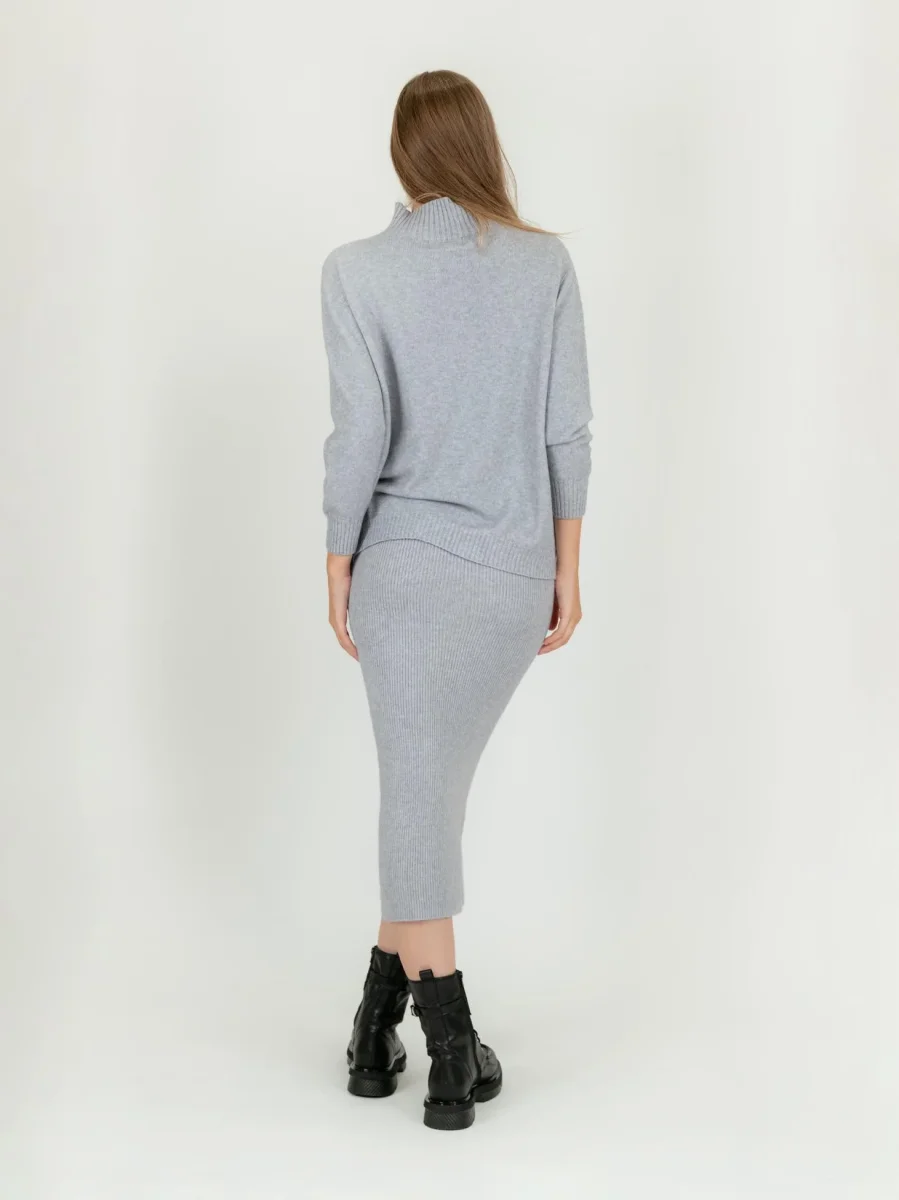 GONNA MIDI A TUBINO IN MAGLIA GRIGIO PERLA - immagine 5