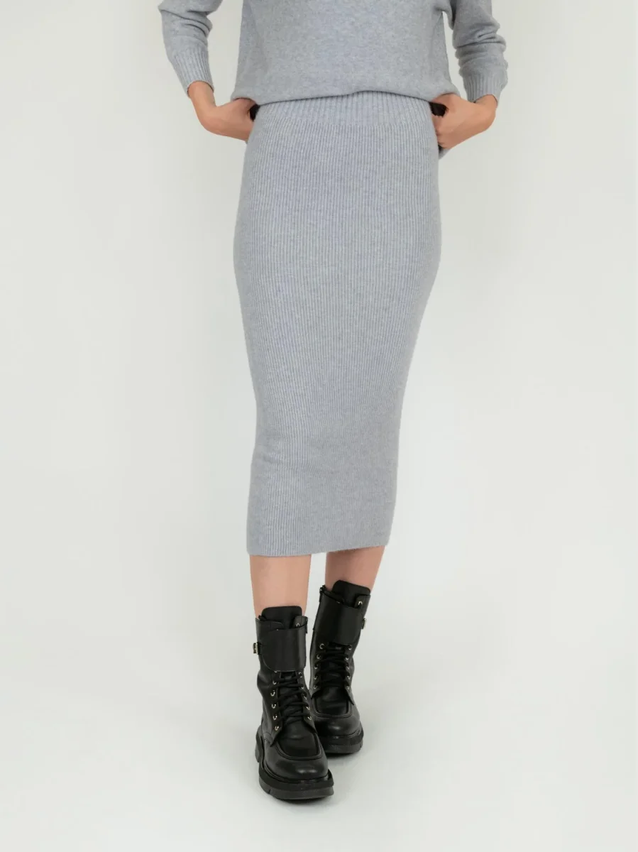 GONNA MIDI A TUBINO IN MAGLIA GRIGIO PERLA - immagine 3