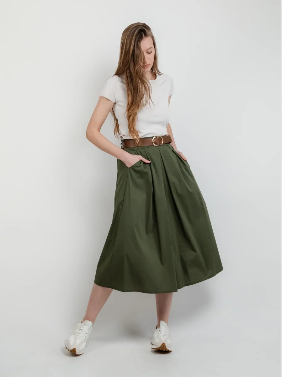 GONNA MIDI IN COTONE VERDE - immagine 5