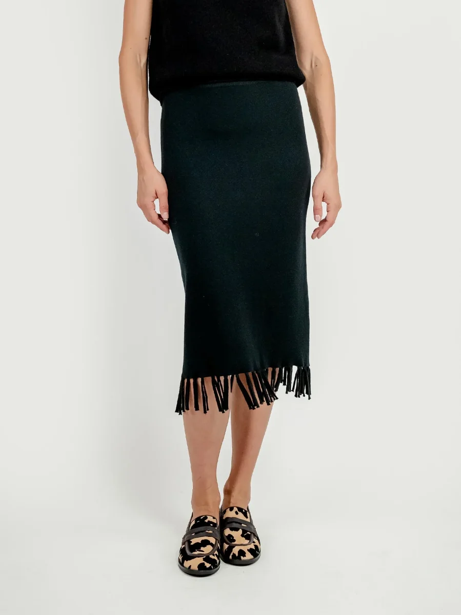 GONNA MIDI IN MAGLIA CON FRANGE NERA - immagine 3