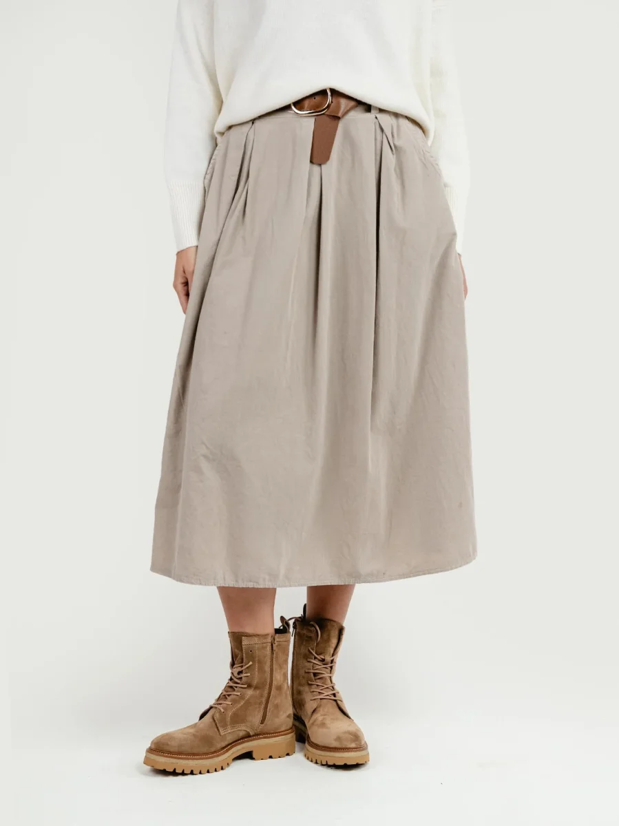 GONNA MIDI IN VELLUTO BEIGE - immagine 3