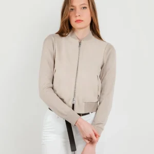 Giacca in pelle scamosciata e maglia Derek Knit beige