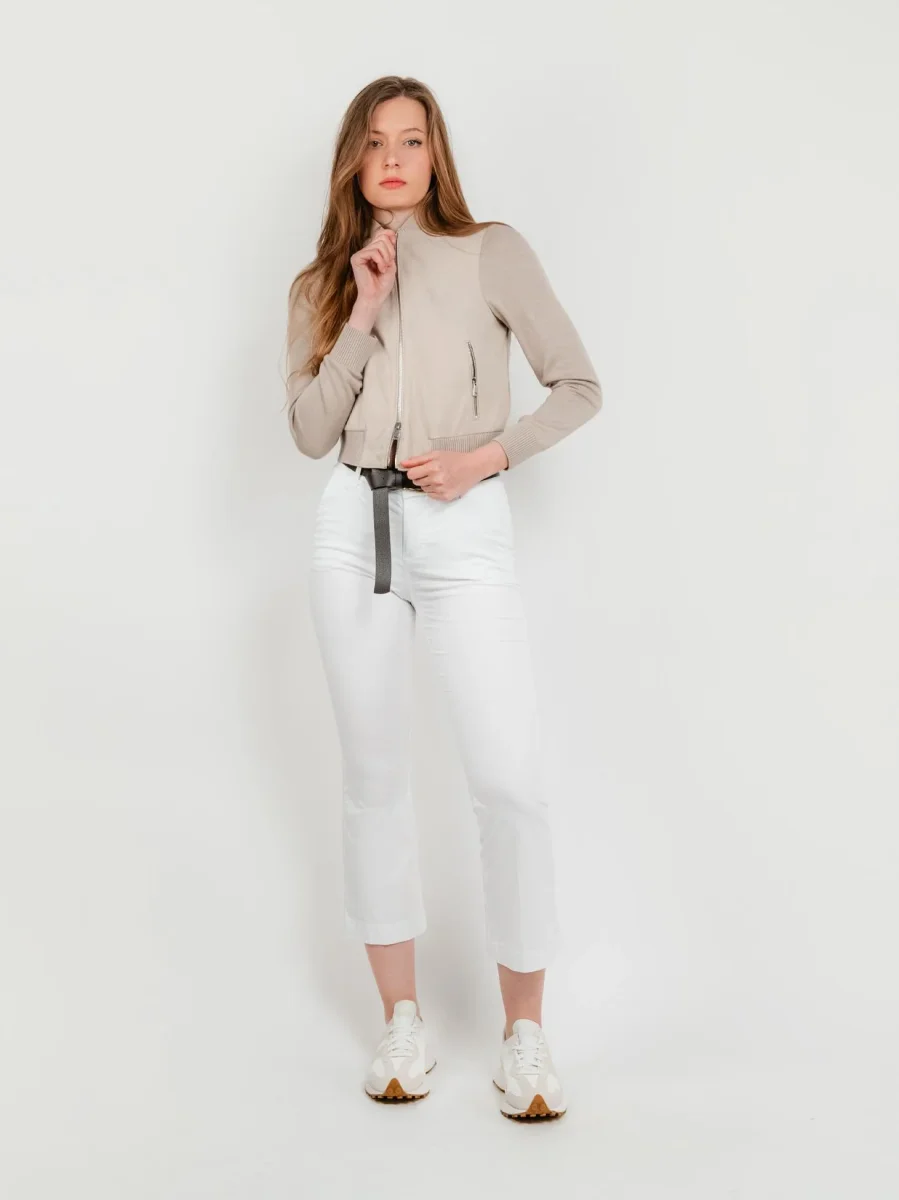 Giacca in pelle scamosciata e maglia Derek Knit beige - immagine 6