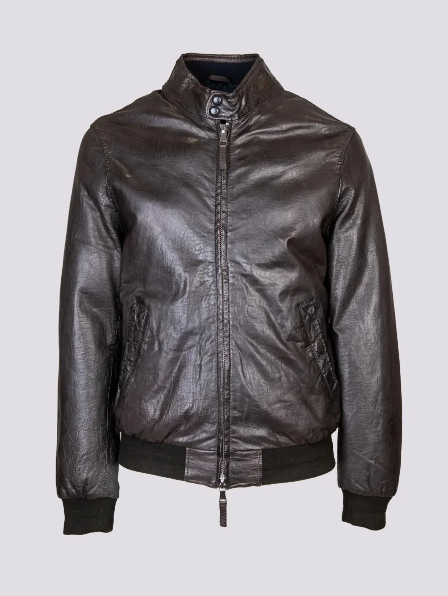 Giubbotto in pelle marrone con imbottitura RU44 - immagine 3