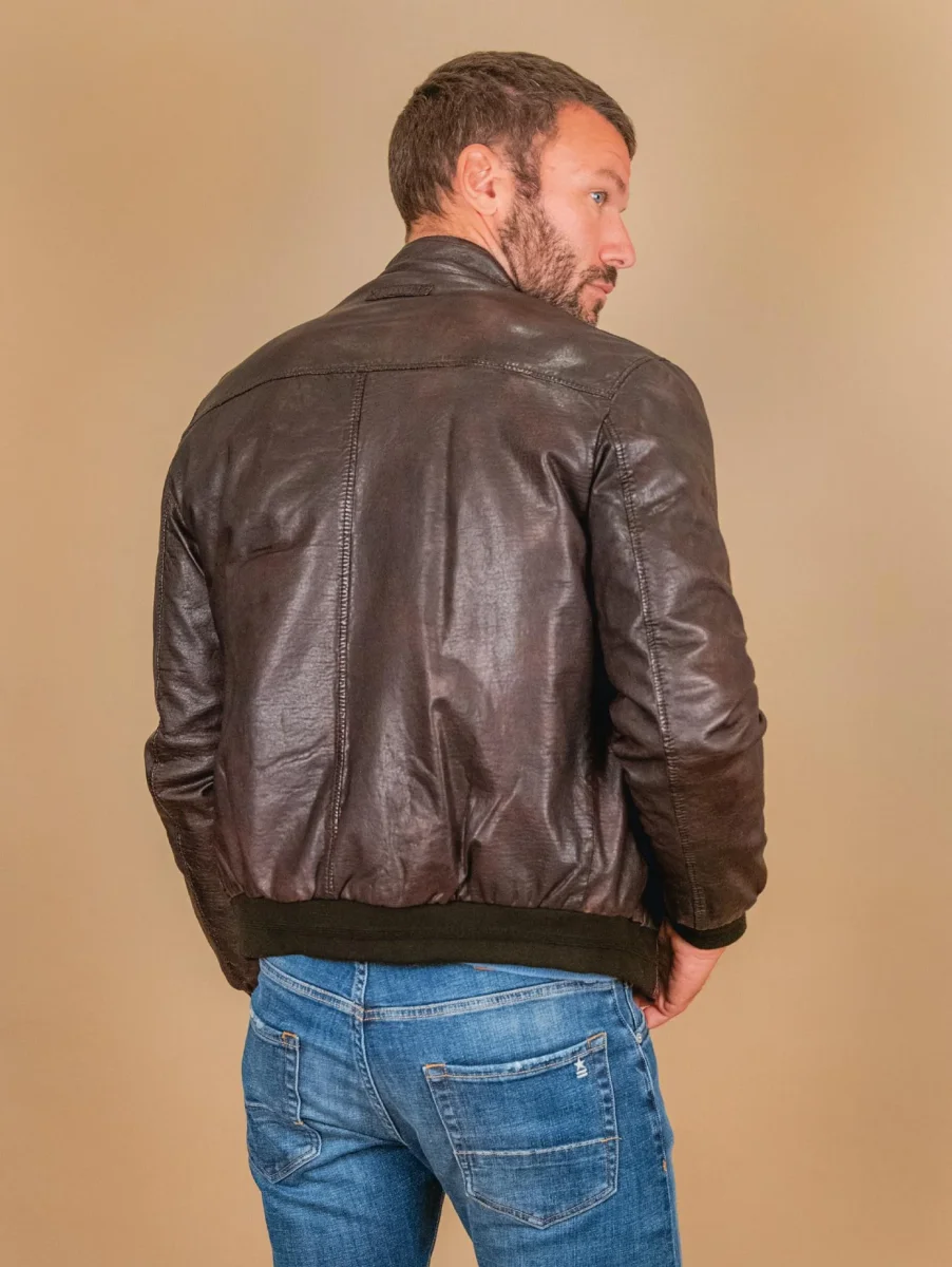 Giubbotto in pelle marrone con imbottitura RU44 - immagine 9