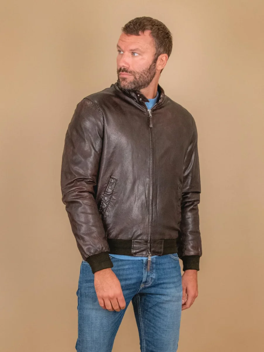 Giubbotto in pelle marrone con imbottitura RU44 - immagine 4