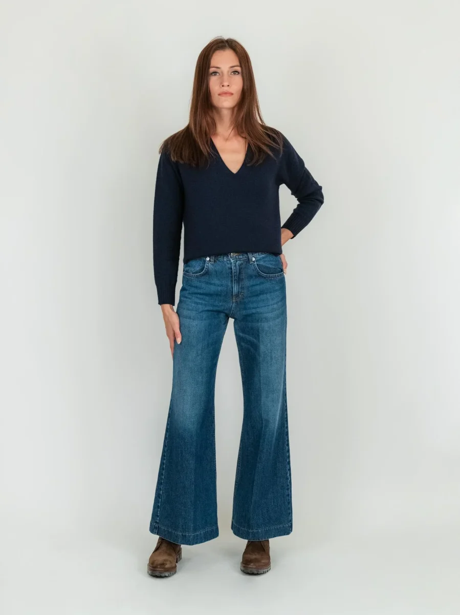 JEANS 5 TASCHE A PALAZZO LAVAGGIO MEDIO