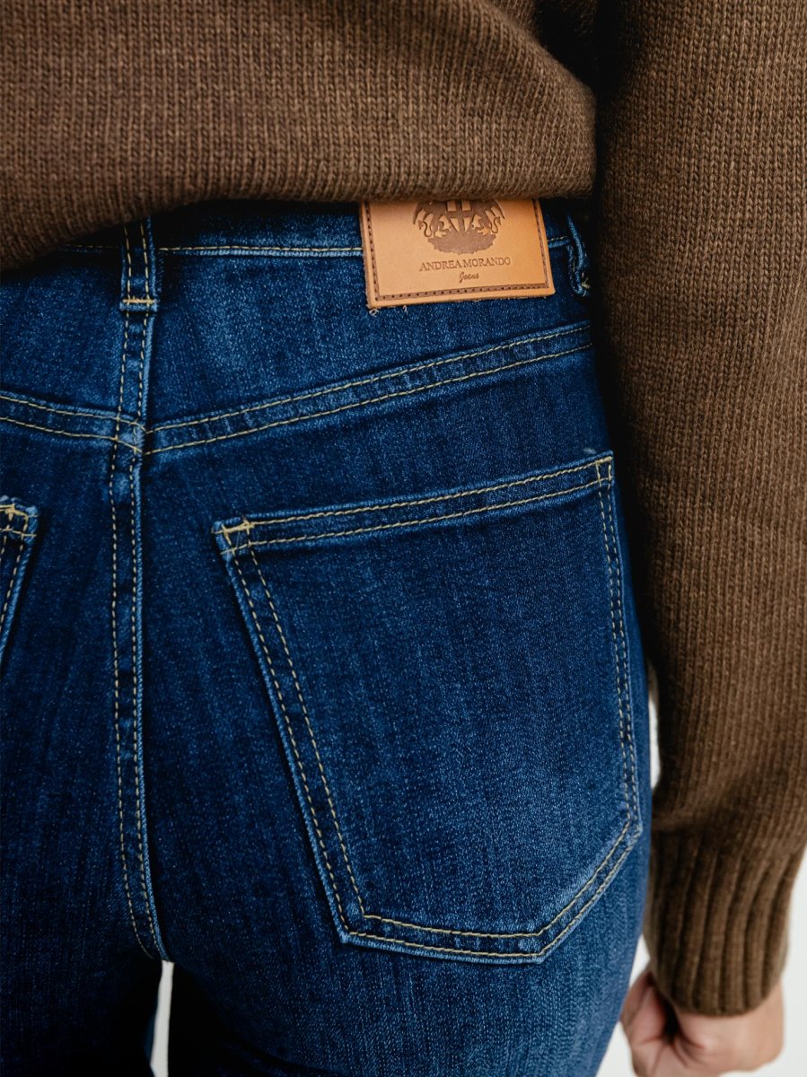 JEANS A PALAZZO CON RISVOLTO LAVAGGIO SCURO - immagine 7