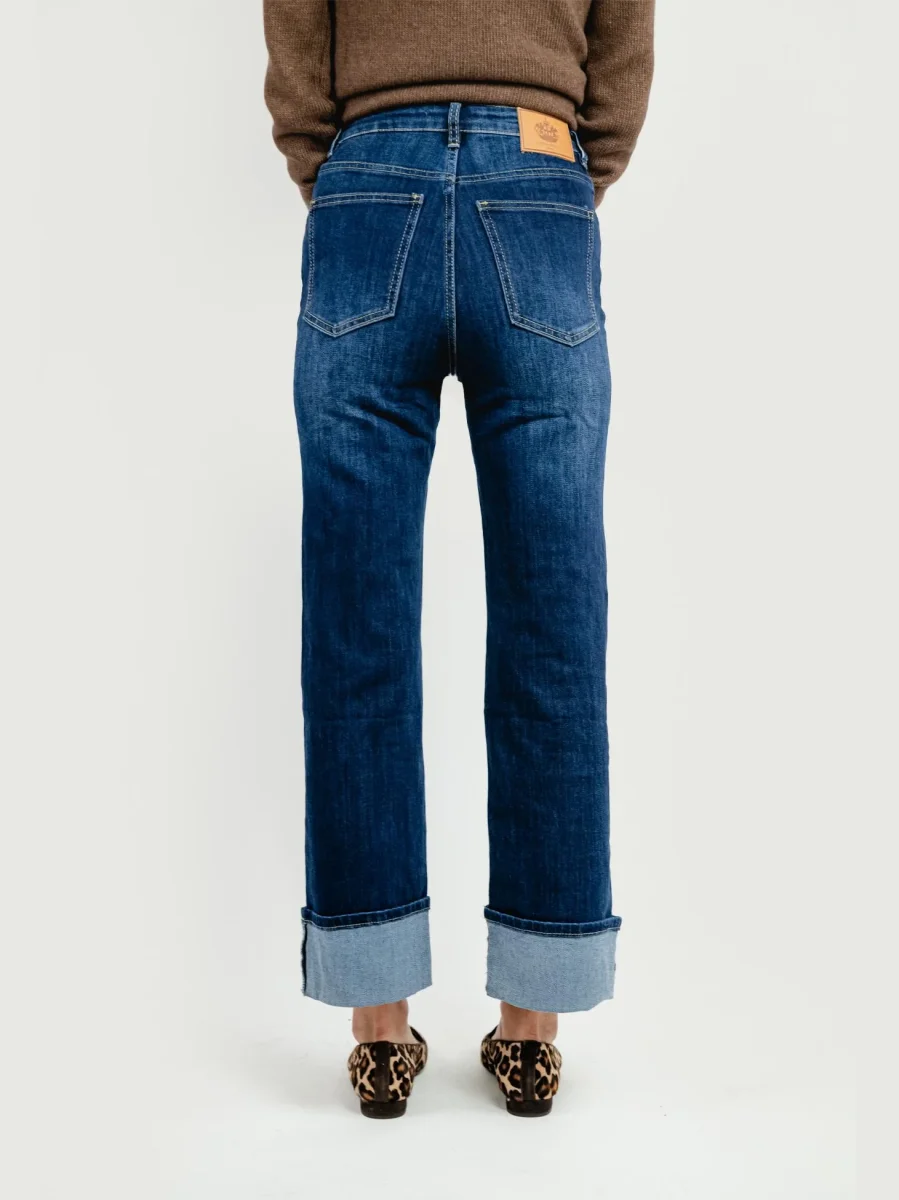 JEANS A PALAZZO CON RISVOLTO LAVAGGIO SCURO - immagine 5