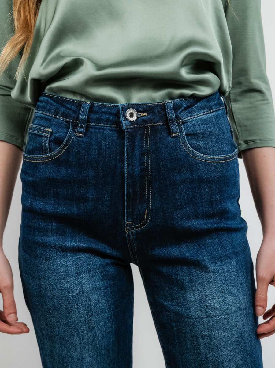 JEANS A PALAZZO CON RISVOLTO LAVAGGIO SCURO - immagine 7