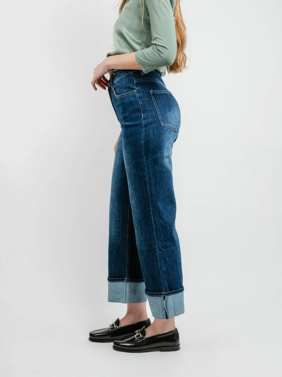 JEANS A PALAZZO CON RISVOLTO LAVAGGIO SCURO - immagine 3