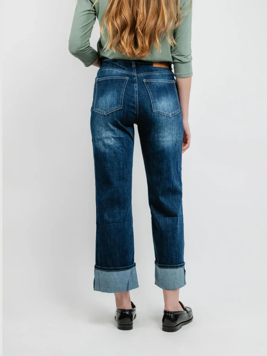 JEANS A PALAZZO CON RISVOLTO LAVAGGIO SCURO - immagine 4