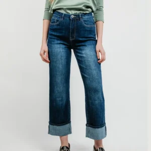 JEANS A PALAZZO CON RISVOLTO LAVAGGIO SCURO