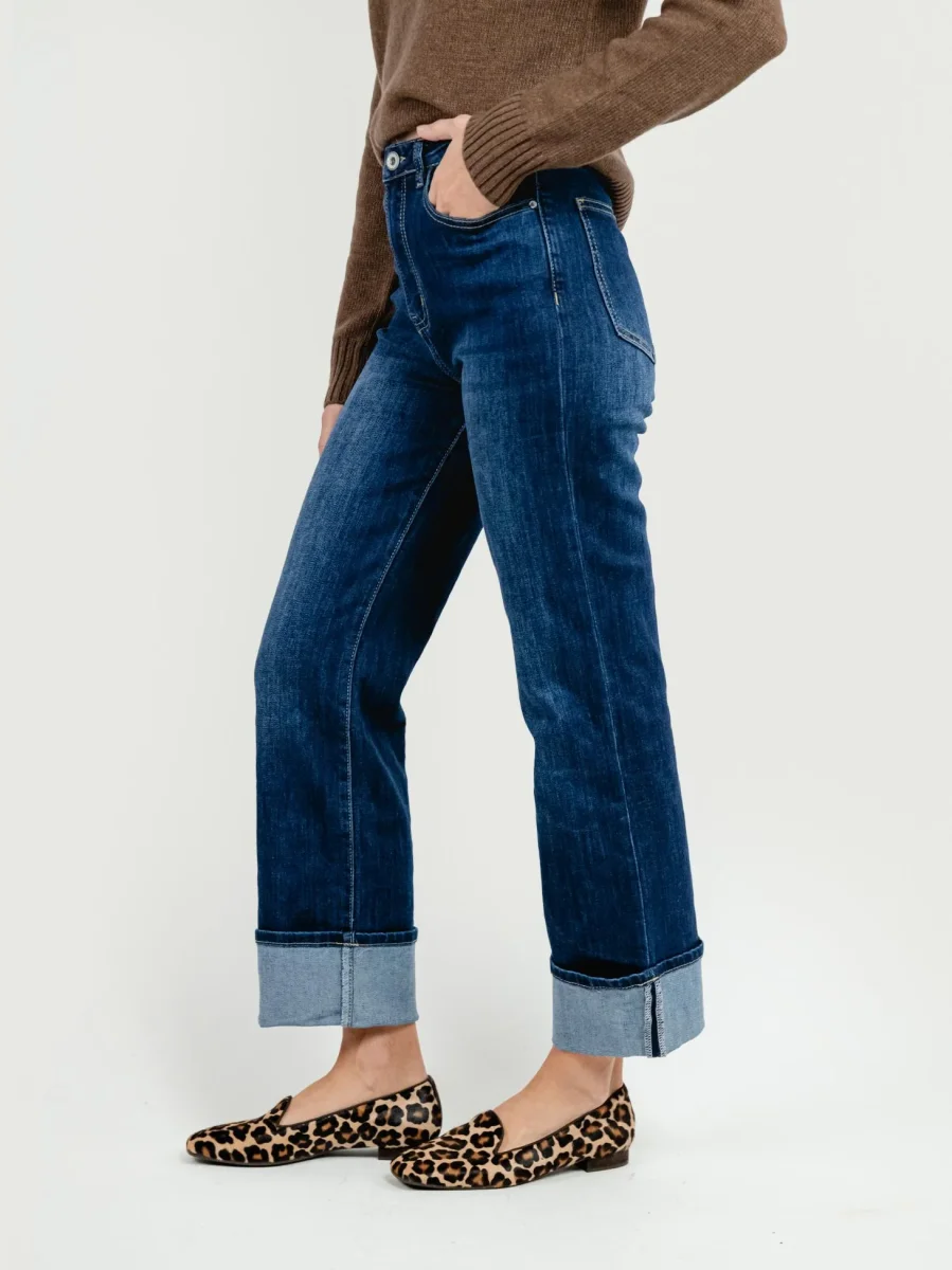 JEANS A PALAZZO CON RISVOLTO LAVAGGIO SCURO - immagine 4