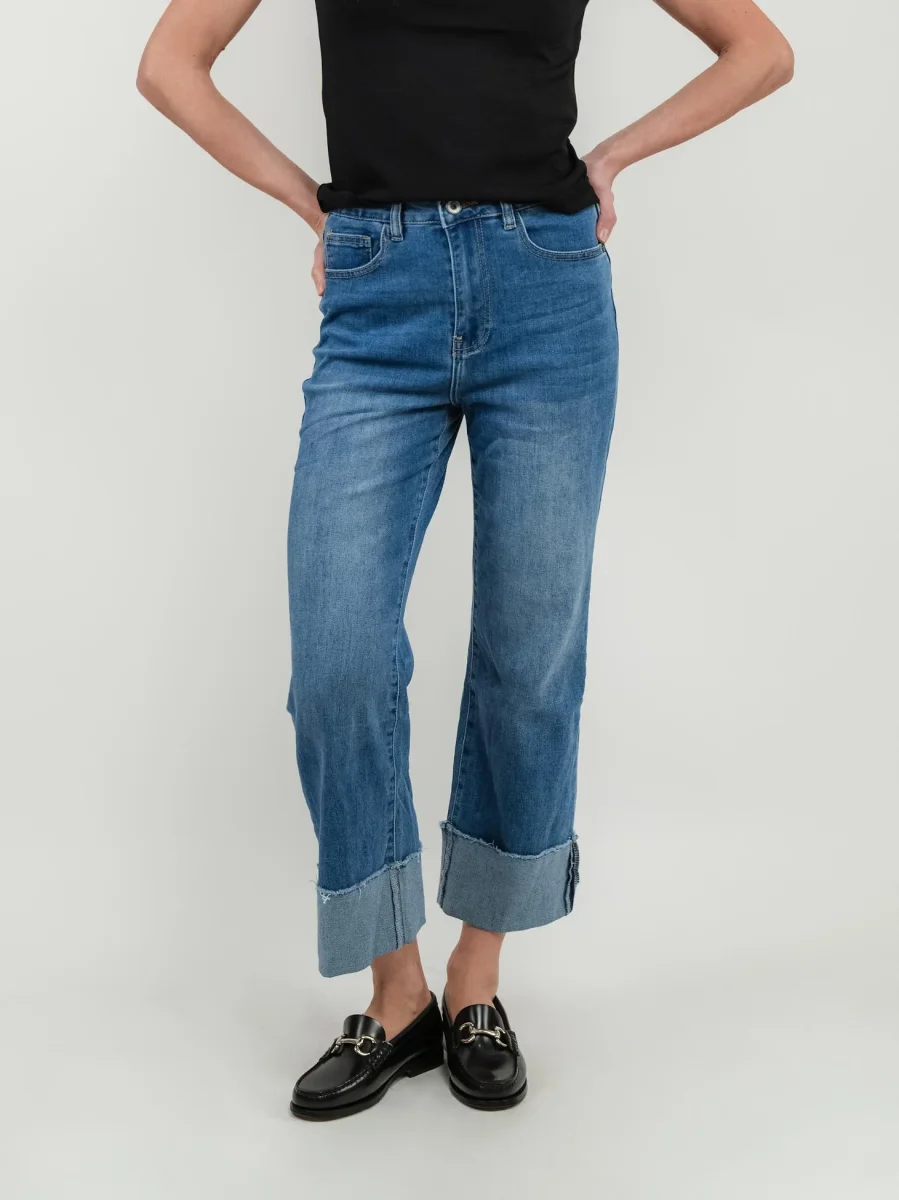 JEANS A PALAZZO CON RISVOLTO - immagine 3