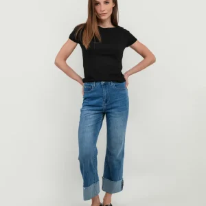 JEANS A PALAZZO CON RISVOLTO