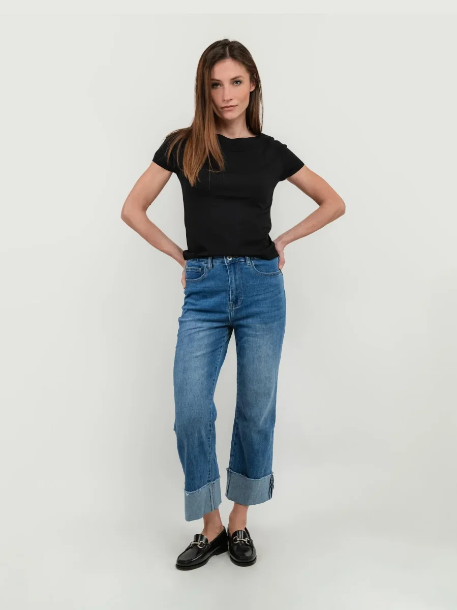 JEANS A PALAZZO CON RISVOLTO