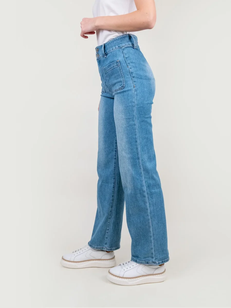 JEANS A PALAZZO CON TASCHE APPLICATE FRONTALI - immagine 3