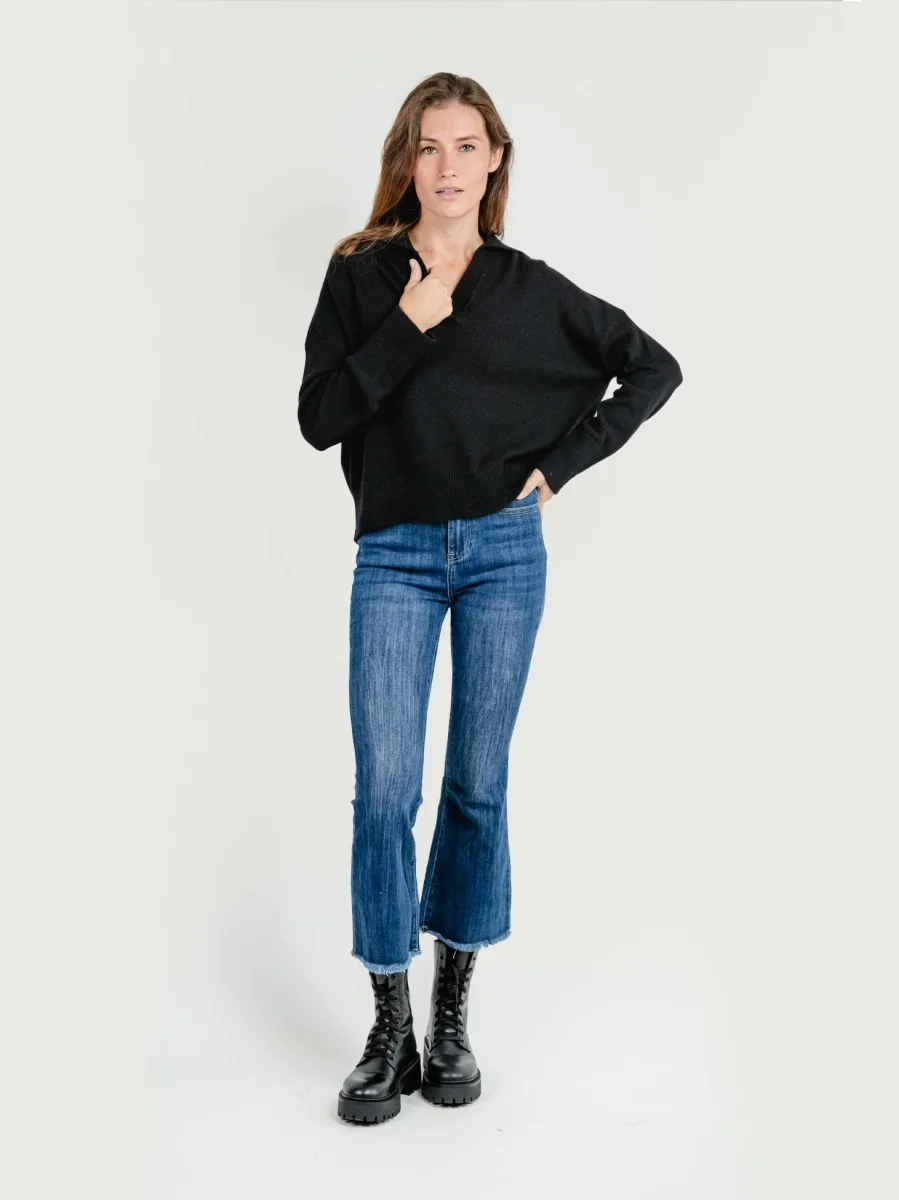 JEANS SFRANGIATO A TROMBETTA LAVAGGIO SCURO