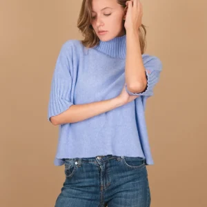 LUPETTO IN MAGLIA OVER CON MANICA TRE QUARTI AZZURRO