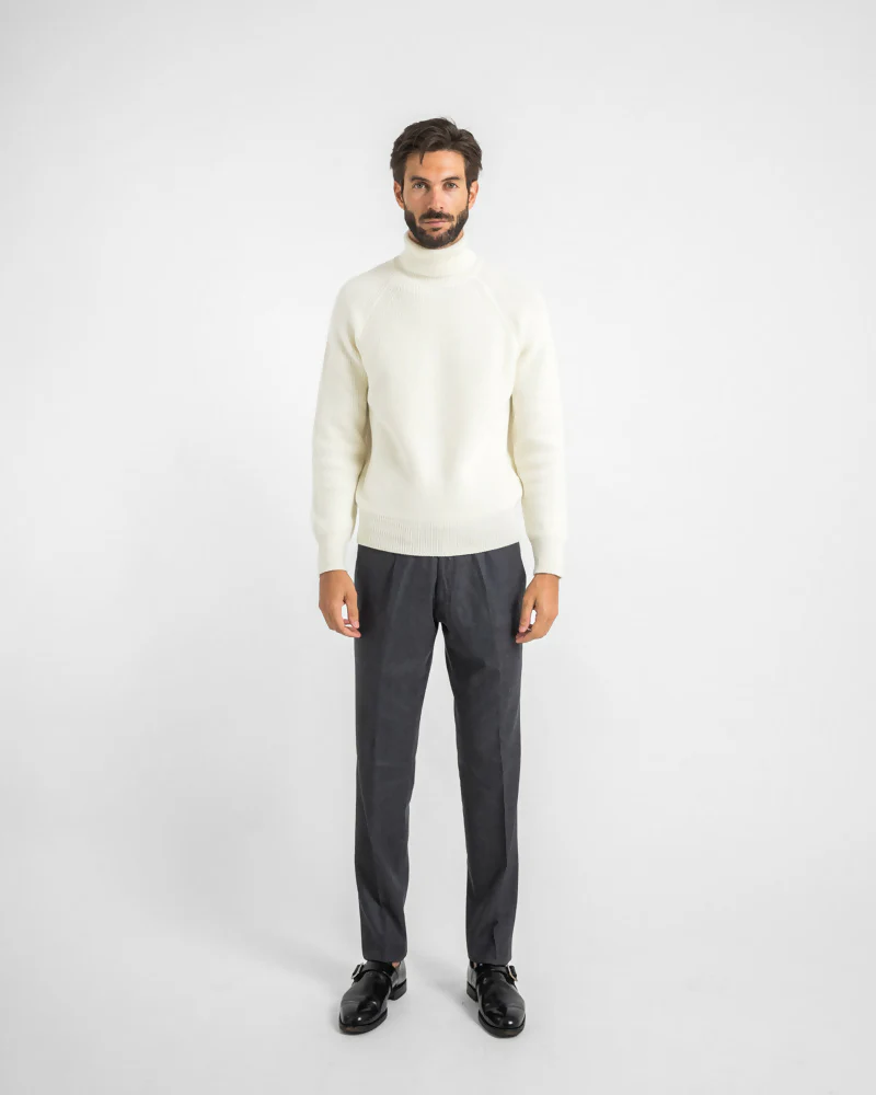 Maglione dolcevita costa inglese spalla raglan - Panna