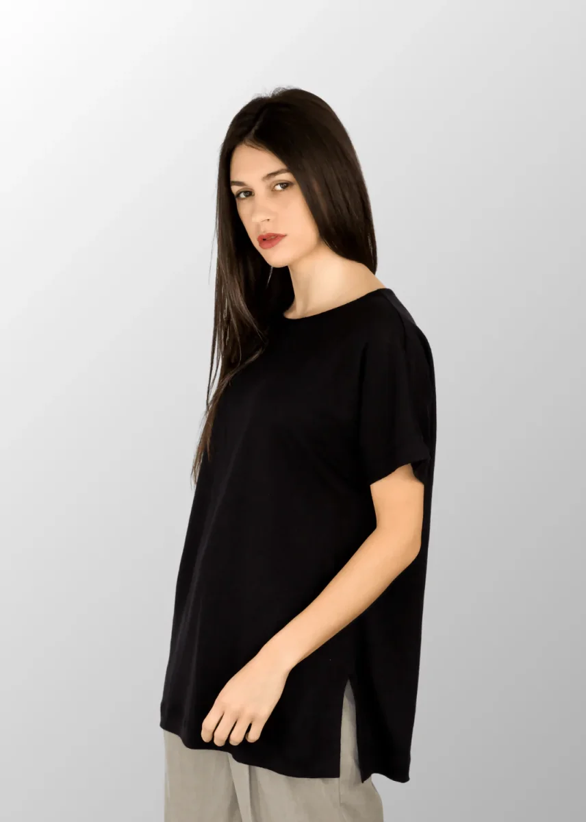 Maglia manica corta Giusy con spacchi laterali in Puro Lino