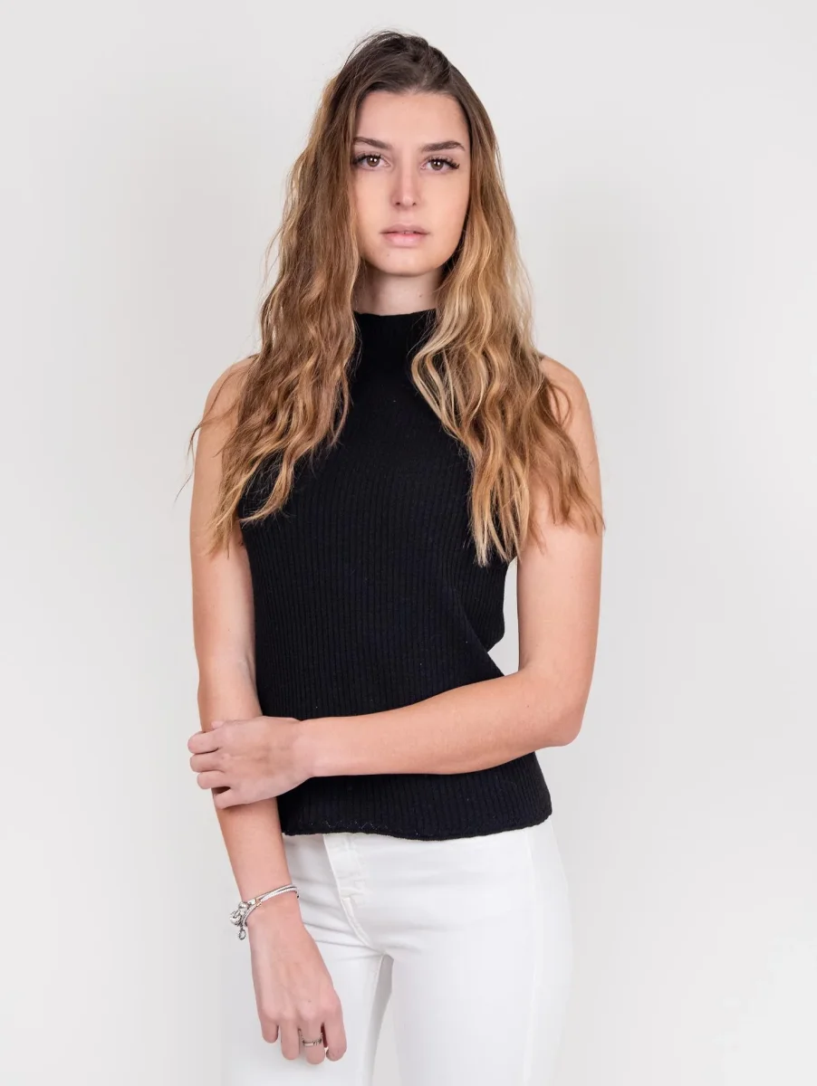 Lupetto smanicato a costine nero