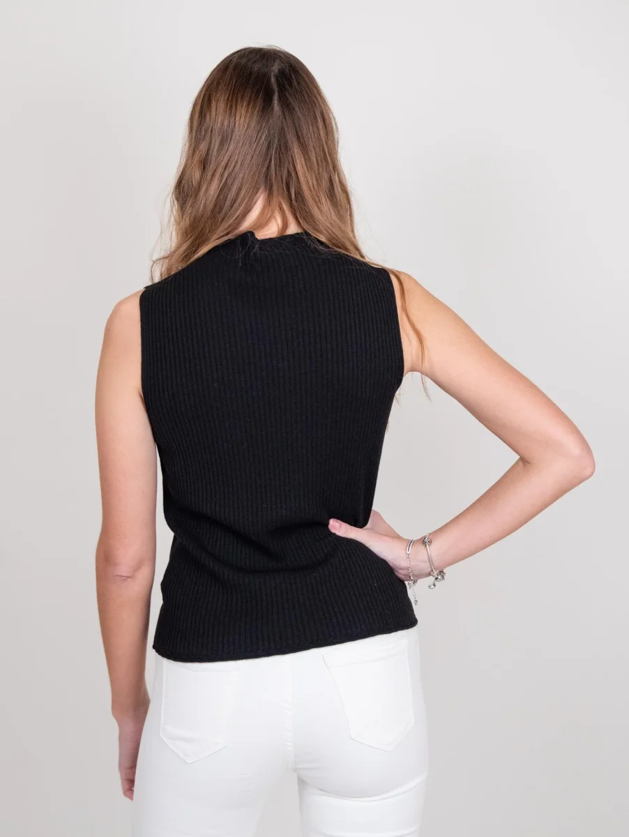 Lupetto smanicato a costine nero - immagine 3