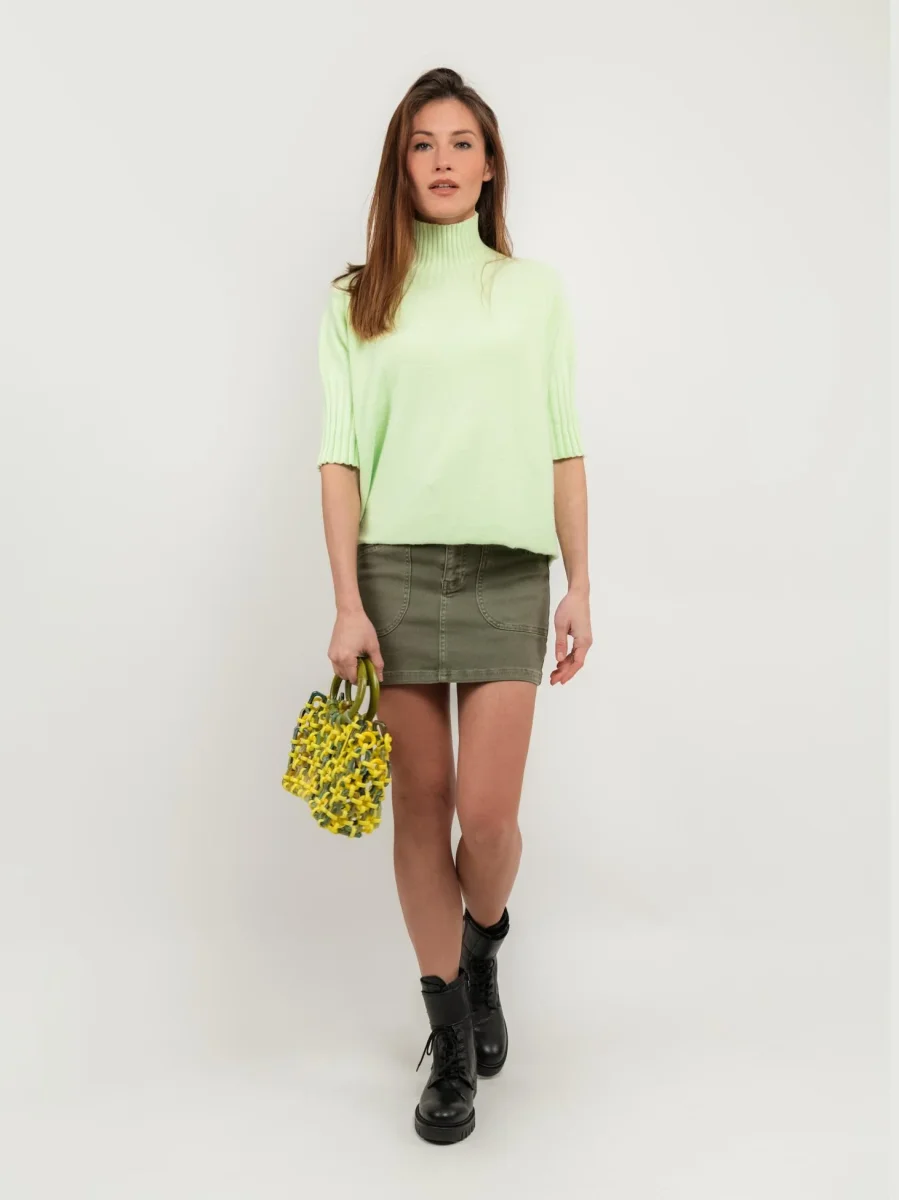 MAGLIA A COLLO ALTO LIME CON MANICHE A 3/4 - immagine 3