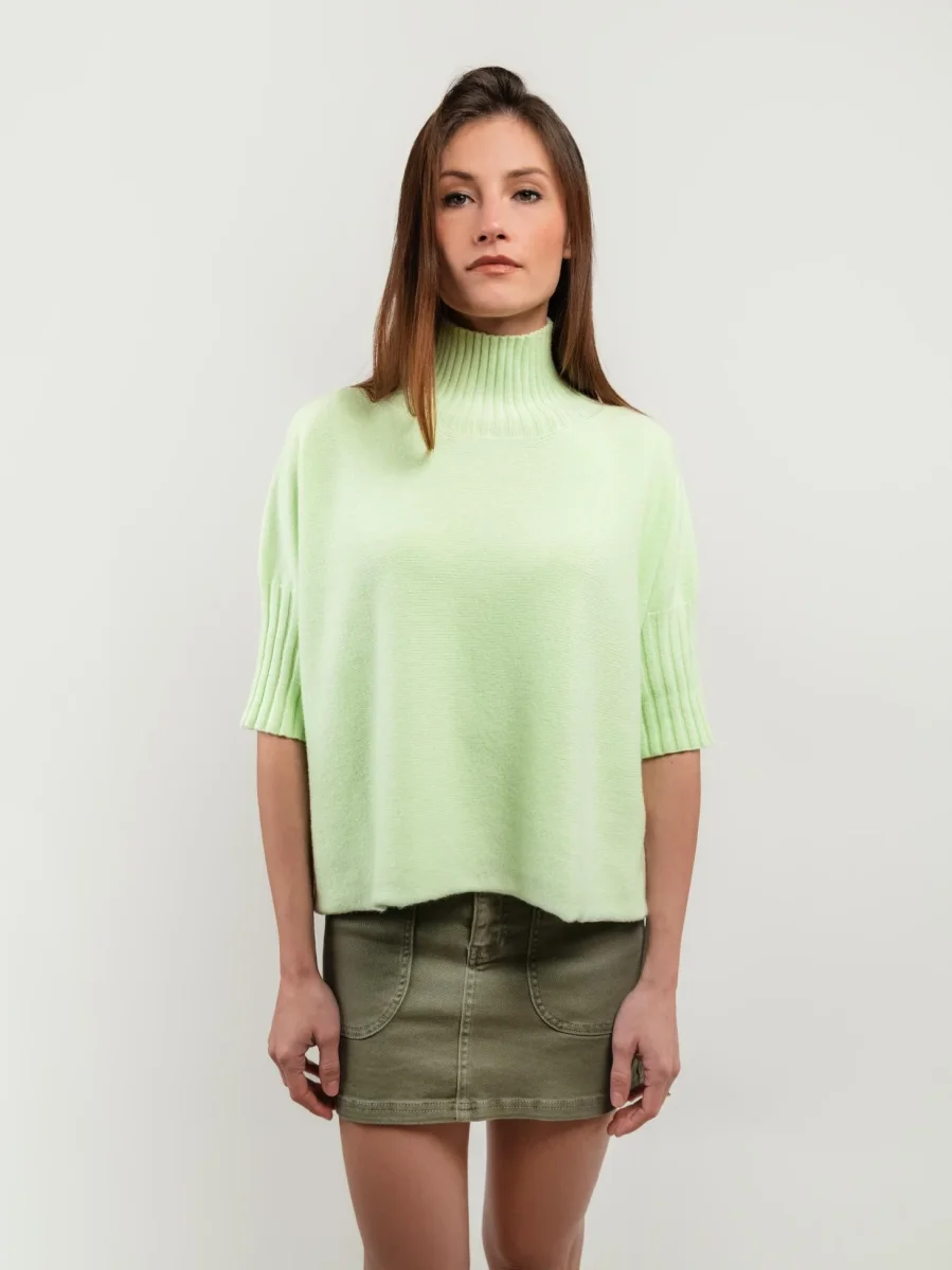 MAGLIA A COLLO ALTO LIME CON MANICHE A 3/4