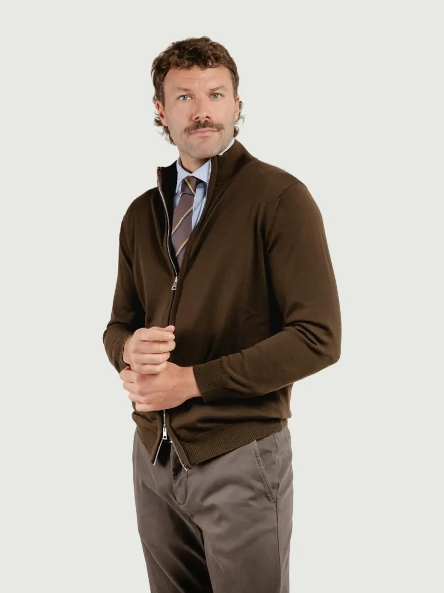 MAGLIA A LUPETTO CON ZIP IN LANA MERINO TESTA MORO - immagine 3