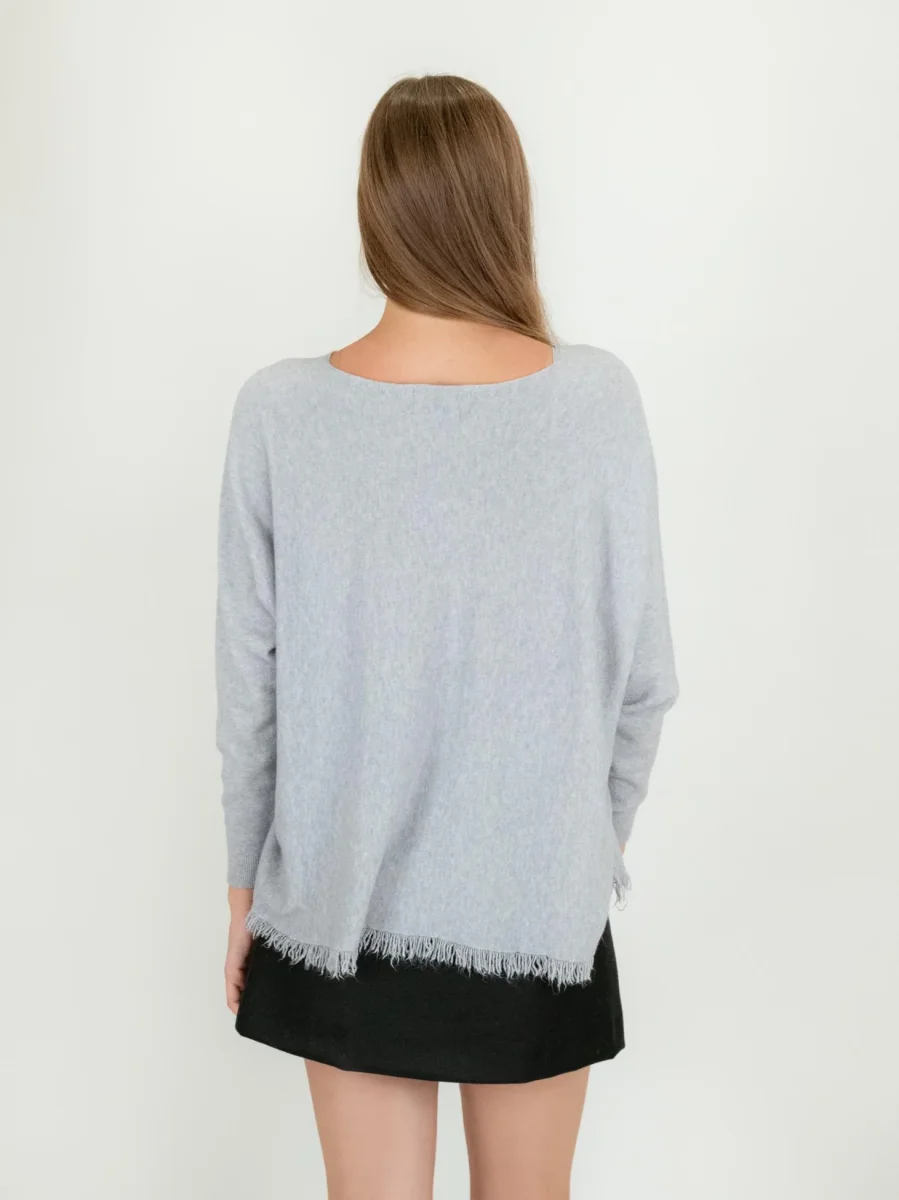 MAGLIA CON FRANGE GRIGIO PERLA - immagine 3