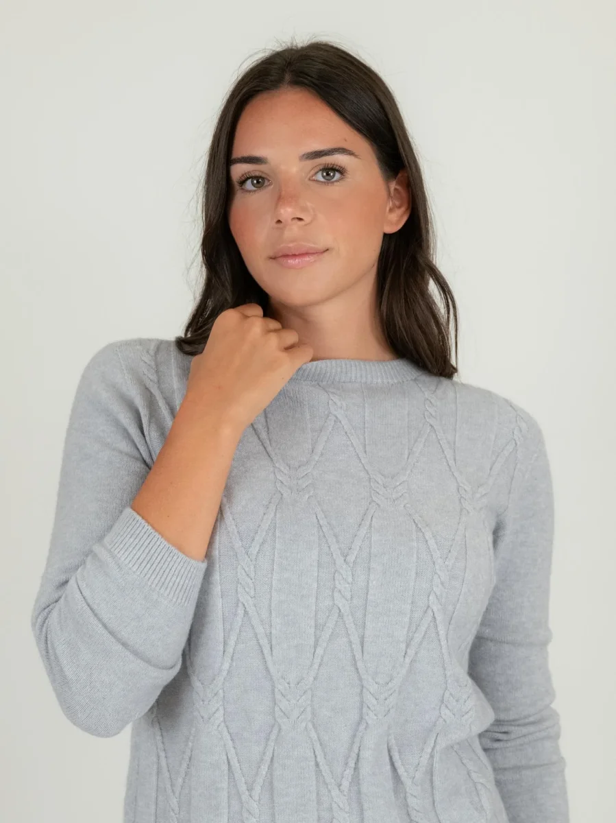 MAGLIA CON INTRECCIO GRIGIO PERLA - immagine 3