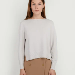 MAGLIA GIROCOLLO CON FONDO ASIMMETRICO PANNA