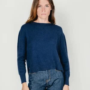 MAGLIA GIROCOLLO CON FONDO ASSIMETRICO BLU