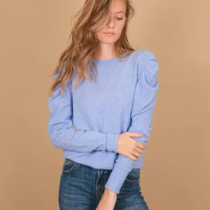 MAGLIA GIROCOLLO CON MANICHE A PALLONCINO AZZURRA