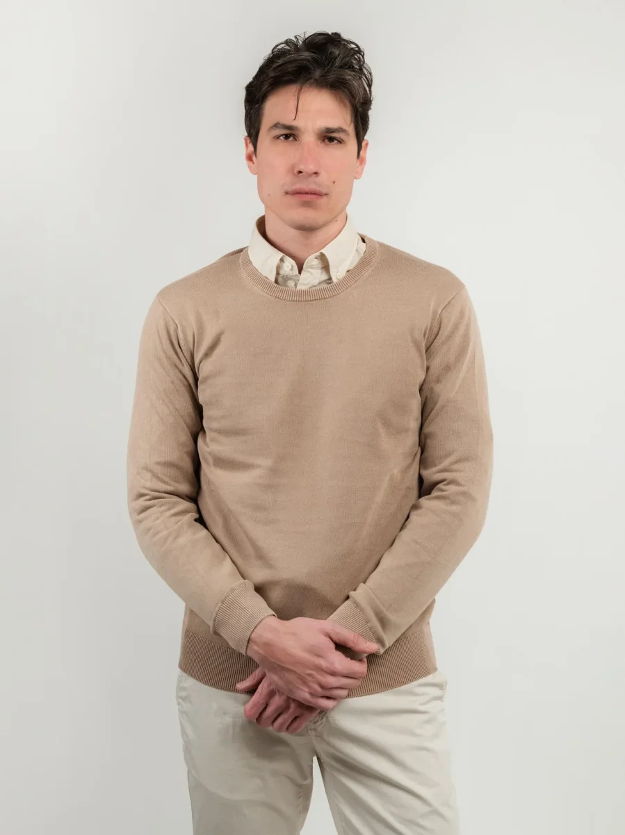 MAGLIA GIROCOLLO IN COTONE RASATO BEIGE